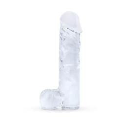 Realistic glass dildo with testicles Glazen 29 transparent