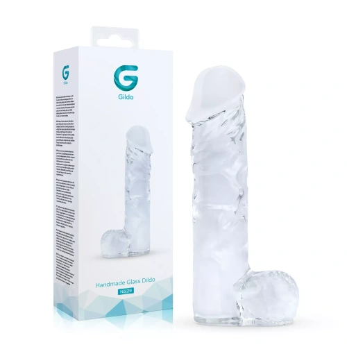 Realistic glass dildo with testicles Glazen 29 transparent [7]