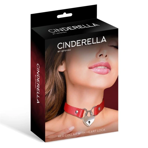 Eco leather choker with metal padlock heart with Cinderella red key [2]