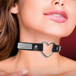 Cinderella adjustable crystal and metal heart choker