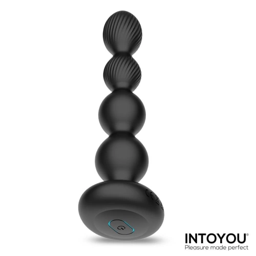 Rechargeable silicone anal rosary with vibration and rotation, with Mouve remote control