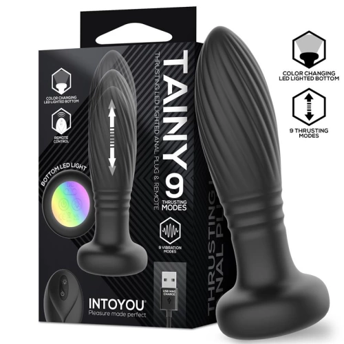 Rechargeable Silicone Vibrating and Thrusting Butt Plug with Remote Control and LED Light Tainy [7]
