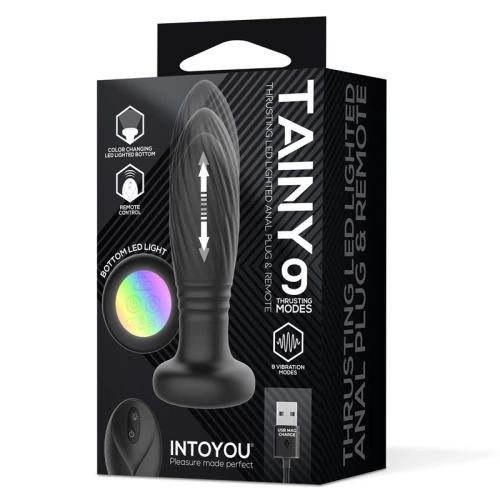 Rechargeable Silicone Vibrating and Thrusting Butt Plug with Remote Control and LED Light Tainy [8]