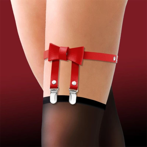 Adjustable garter-ribbon made of eco leather Cinderella red
