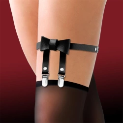 Leather garter with Cinderella bow tie black