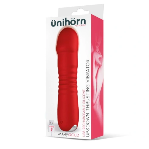 Rechargeable silicone thrusting vibrator Unihorn Marygold red [11]