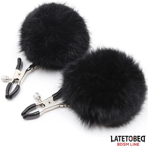 Dilyana- Fur Ball Clamps with fluffy black balls Dilyana- Fur Ball Clamps with fluffy black balls
