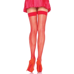 Leg Avenue 9112 Red Garter Fishnet Stockings with Edge