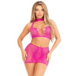 Pink-Color-Erotic set of 2 pieces Leg Avenue Crop Top & Mini Skirt pink