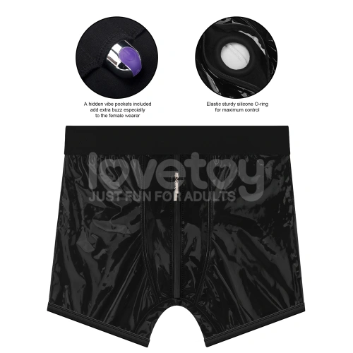 *Nina color - Strap-on boxer shorts with wet - lacquer effect and front zipper Chic Strap-on Shorts size L/XL [12]