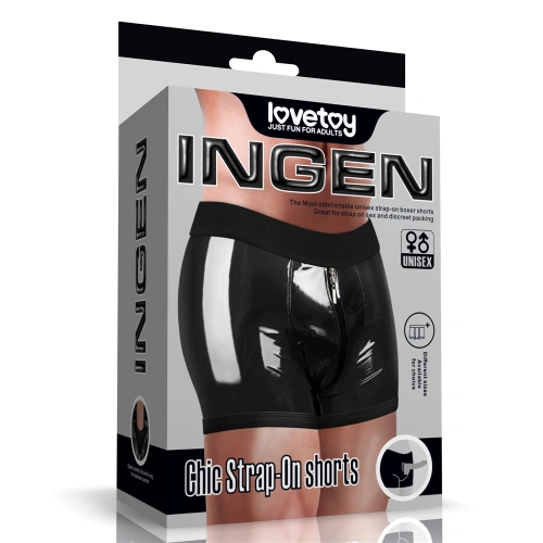 *Nina color - Strap-on boxer shorts with wet - lacquer effect and front zipper Chic Strap-on Shorts size L/XL [23]