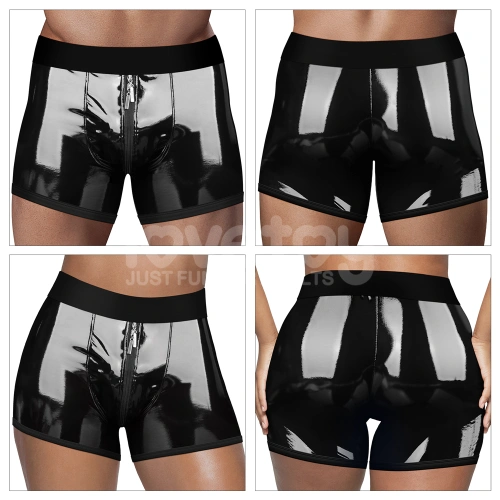 *Nina color - Strap-on boxer shorts with wet - lacquer effect and front zipper Chic Strap-on Shorts size L/XL [4]