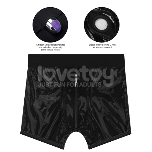 Strap-on boxer shorts with wet - lacquer effect and front zipper Chic Strap-on Shorts size XS/S [12]