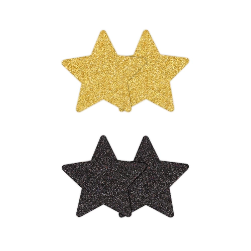 Glitter Stars Black and Gold Disposable Brocade Breast Pasties Set