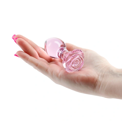 Glass Butt Plug with rose base Crystal Rose pink [2]