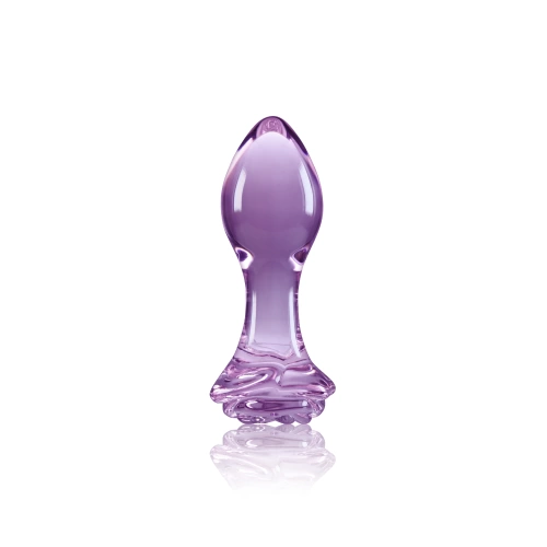 Irina color Glass anal expander with a rose base Crystal Rose purple