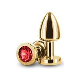 Small Metal Butt Plug - Red Crystal Jewel Rear Assets Petite Gold
