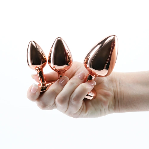 3 pcs. metal anal dilators with pink crystal Rear golden [1]