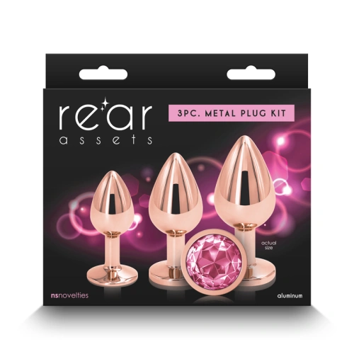 3 pcs. metal anal dilators with pink crystal Rear golden [2]