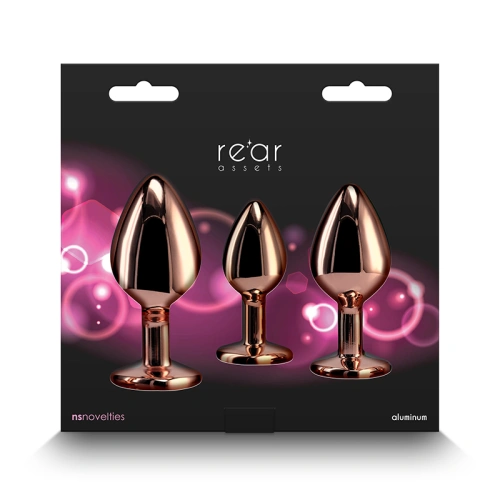 3 pcs. metal anal dilators with pink crystal Rear golden [3]