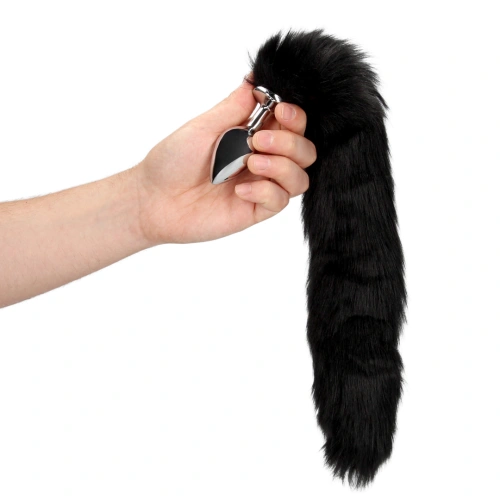 Metal Butt Plug with Fluffy Black Tail Ouch! Fox Tail [1]