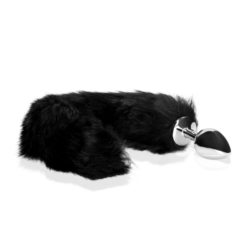 Metal Butt Plug with Fluffy Black Tail Ouch! Fox Tail [2]