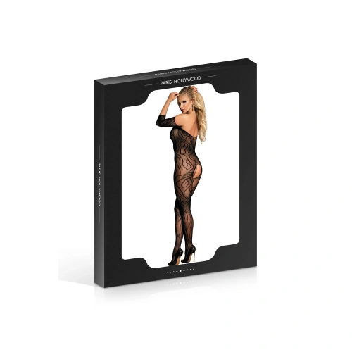 Dilyana- Pariss Hollywood H3127 Black Open Bottom Mesh One Piece Bodysuit [3]