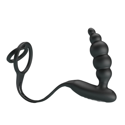 Silicone Vibrating Prostate Stimulator with Double Penis Ring Sleeve III
