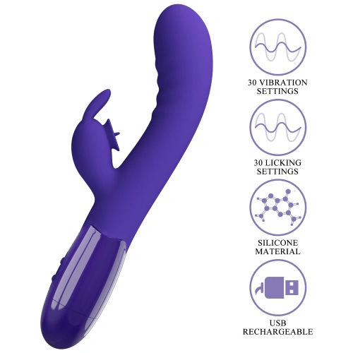 Cerberus Youth Mini Tongue Rechargeable Silicone Rabbit Vibrator Purple [9]
