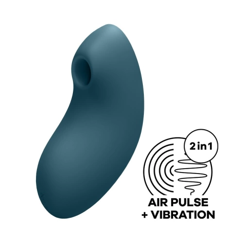 2 in 1 Clitoris stimulator made of silicone with vibrations and air waves Satisfyer Vulva Lover 2 blue