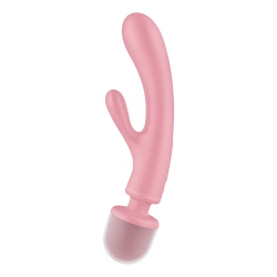 Veronica Color Satisfyer Triple Lover Silicone Rechargeable 2 in 1 Massager and Rabbit Vibrator Pink