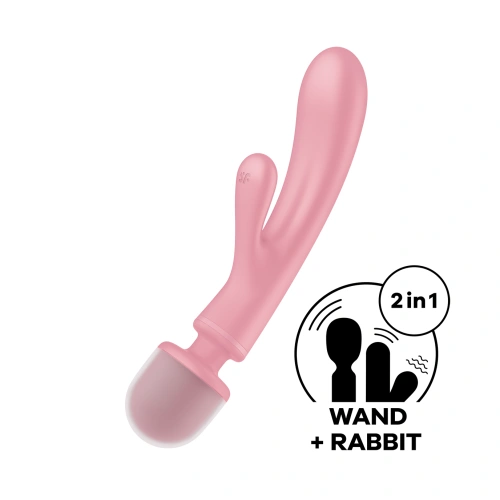 Veronica Color Satisfyer Triple Lover Silicone Rechargeable 2 in 1 Massager and Rabbit Vibrator Pink [5]