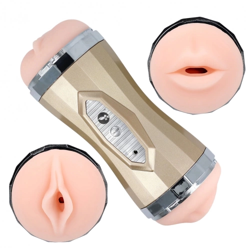 Double Delight Cyber ​​Leather Vibrating Double Sided Masturbator