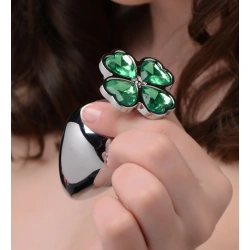 Lucky Clover L metal anal dilator-jewel with green crystal-clover