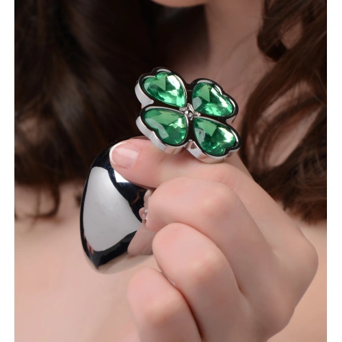 Lucky Clover L metal anal dilator-jewel with green crystal-clover