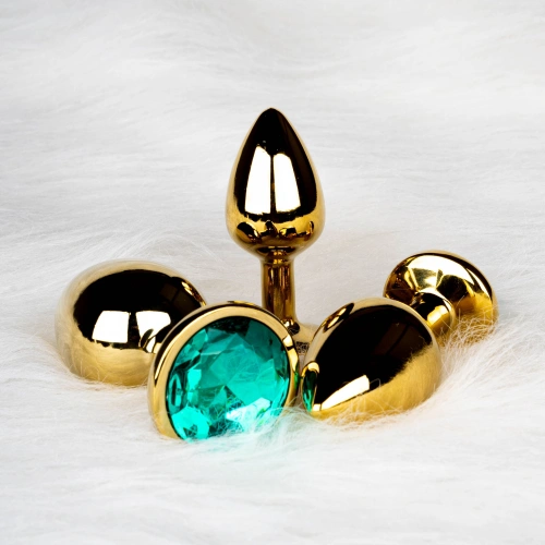 Metal anal plug with green crystal Ouch! Emerald L golden [6]