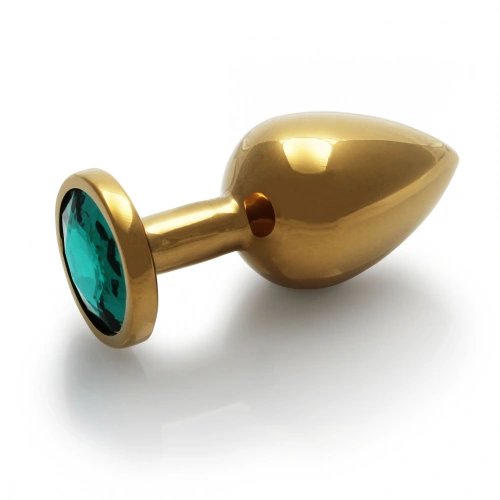 Metal butt plug with green crystal Ouch! Emerald M golden [1]