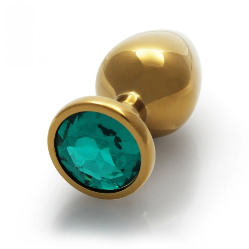 Metal butt plug with green crystal Ouch! Emerald M golden [2]