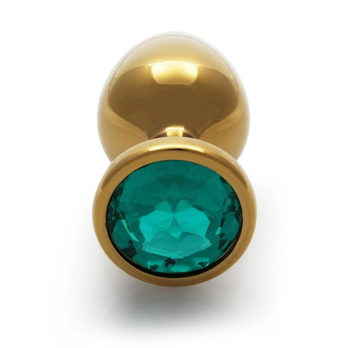 Metal butt plug with green crystal Ouch! Emerald M golden [3]