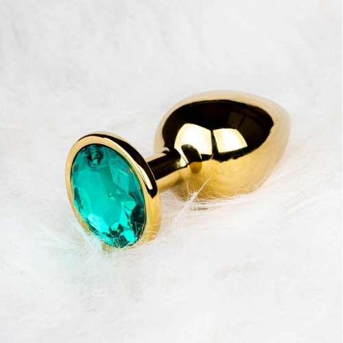 Metal butt plug with green crystal Ouch! Emerald M golden [5]