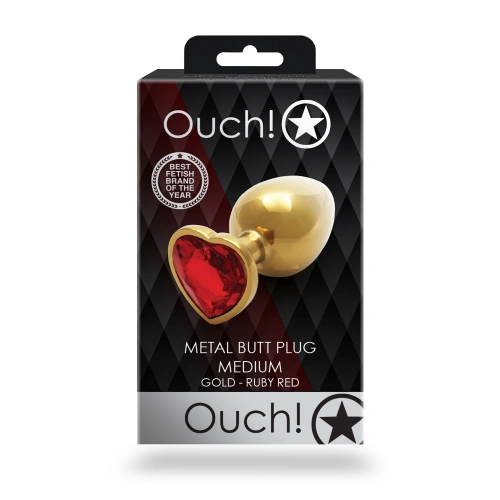 Metal Butt Plug with Red Crystal Heart Ouch! Ruby M golden [10]