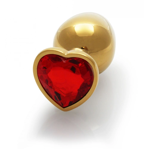 Metal Butt Plug with Red Crystal Heart Ouch! Ruby M golden [3]