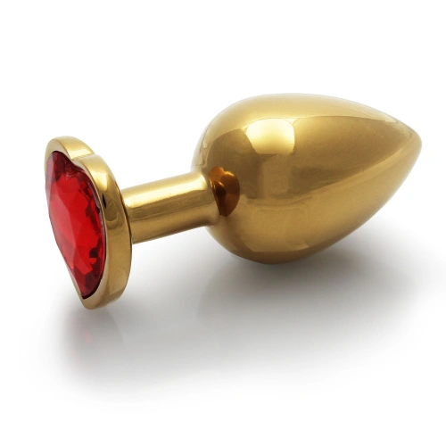 Metal Butt Plug with Red Crystal Heart Ouch! Ruby M golden [4]