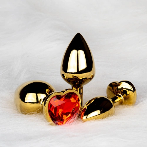Metal Butt Plug with Red Crystal Heart Ouch! Ruby M golden [8]