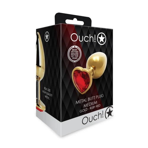Metal Butt Plug with Red Crystal Heart Ouch! Ruby M golden [9]