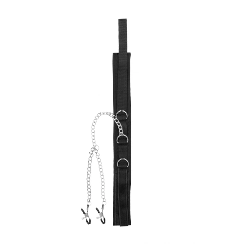 Nina Adjustable Chain Choker with Nipple Clips Ouch! Black & White [2]