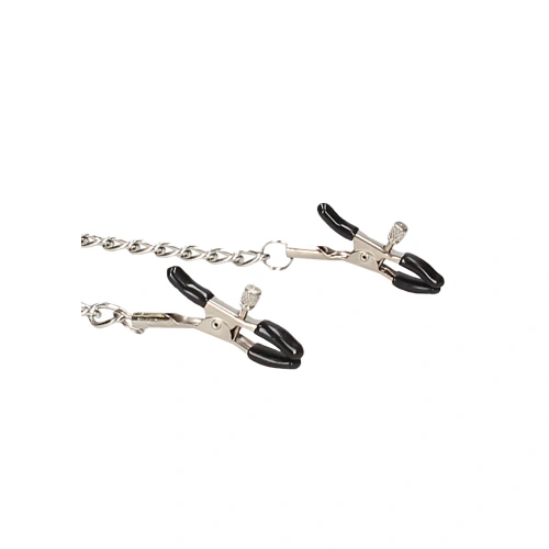 Nina Adjustable Chain Choker with Nipple Clips Ouch! Black & White [4]