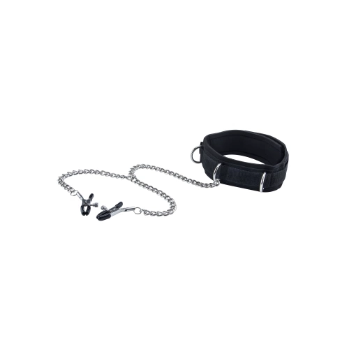 Nina Adjustable Chain Choker with Nipple Clips Ouch! Black & White