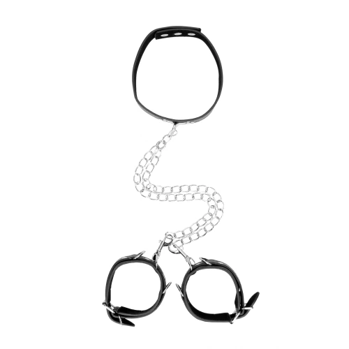 Nina - Leather Choker Set with Wrist Restraints Ouch! Black & White [2]
