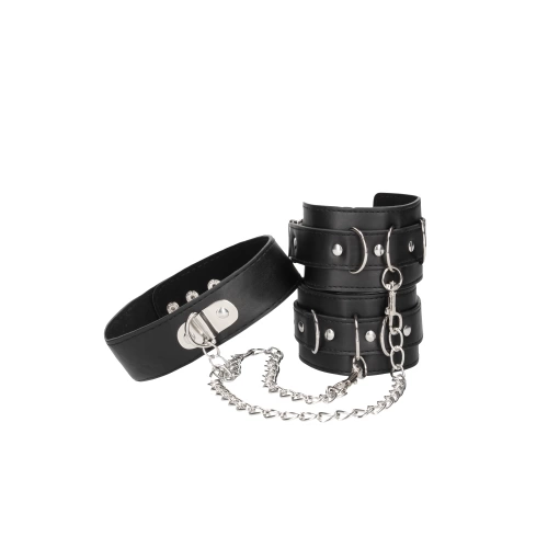 Nina - Leather Choker Set with Wrist Restraints Ouch! Black & White